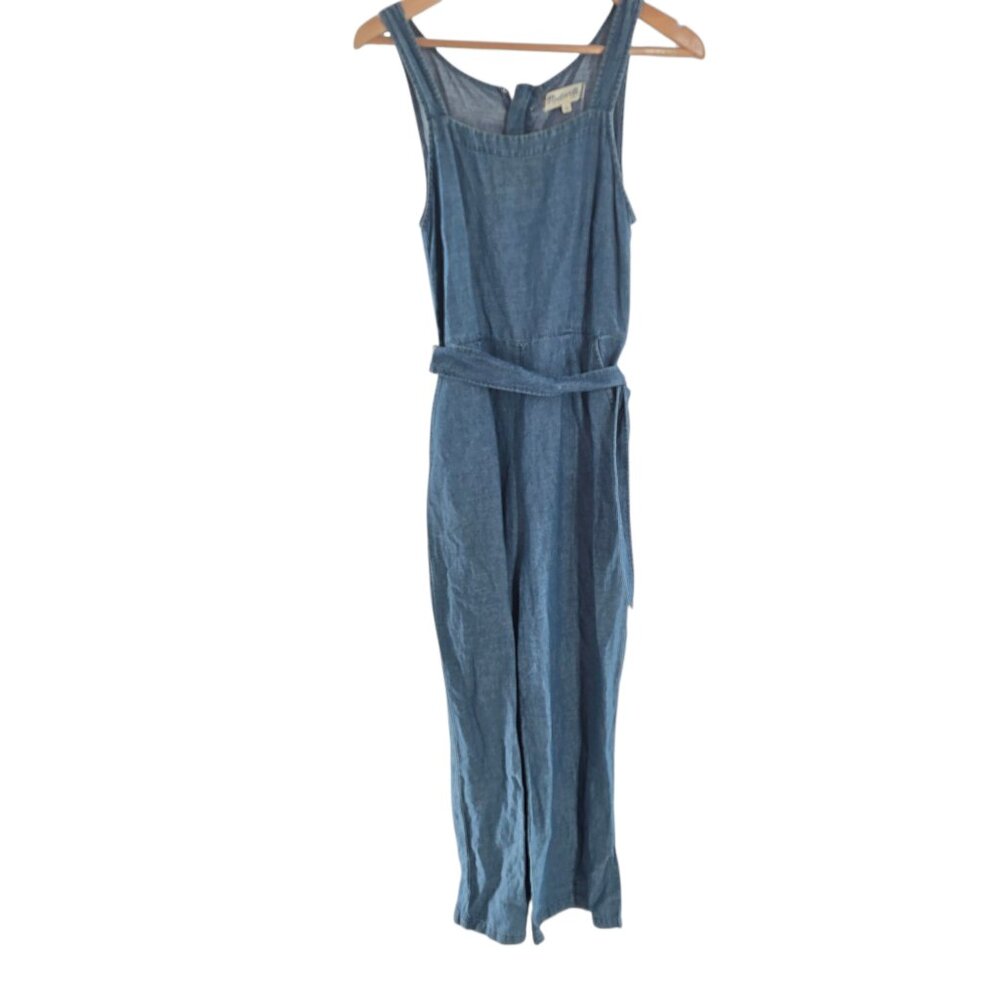 Madewell Womens Jumpsuit Chambray Muralist Tie Waist Crop Straight Leg Size 0‎
